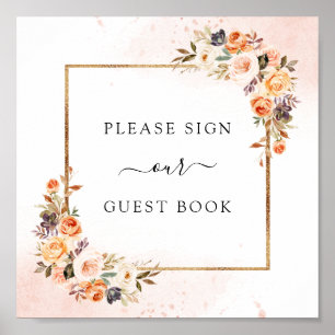 Hösten Blommigt Bröllop Guest Bok Square - tecken Poster