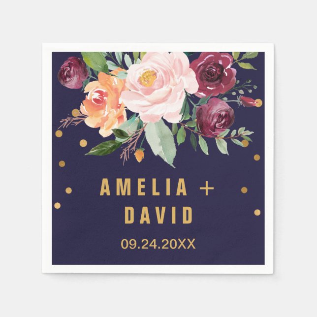 Hösten Blommigt Bröllop Pappersservett (Framsidan)