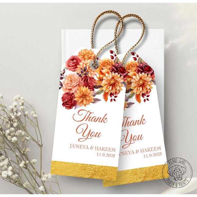 Hösten Blommigt Bröllop Presentetikett (Skapare uppladdad)