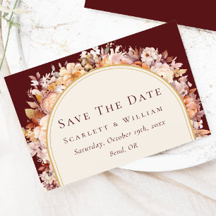Hösten Blommigt Burgundy Cream Arch Bröllop Spara Datumet