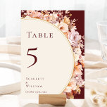 Hösten Blommigt Burgundy Cream Bröllop Bordsnummer<br><div class="desc">I höststilen är bröllop-bordsnumrets burgundygrädde i blommigt en drömliknande utformning som förkroppsligar själva kärnan i vintagens charm och moderna elegans. Vår design har höstblommigtar och löv på höst färger, accentuerade med guld geometriskt gräns, och erbjuder en enkel men fängslande estetisk perfekt för sommaren eller firande. Mot en mörk, en grym...</div>