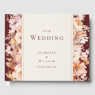 Hösten Blommigt Burgundy Cream Bröllop Gästböcker