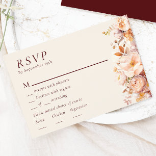 Hösten Blommigt Burgundy Cream Bröllop Menu OSA