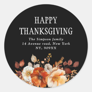 hösten blommigt happy thanksgiving adress runt klistermärke