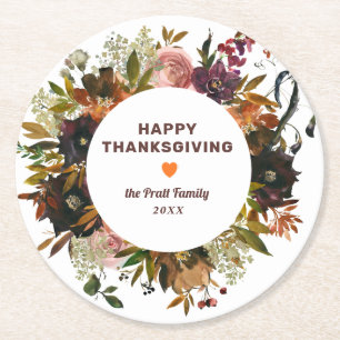 Hösten Blommigt Happy thanksgiving Underlägg Papper Rund