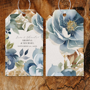 Hösten Blommigt Höst löv blå Modern Bröllop Presentetikett