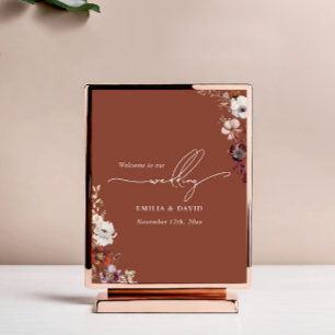 Hösten Blommigt Mörk Terracotta Calligraphy Bröllo Poster