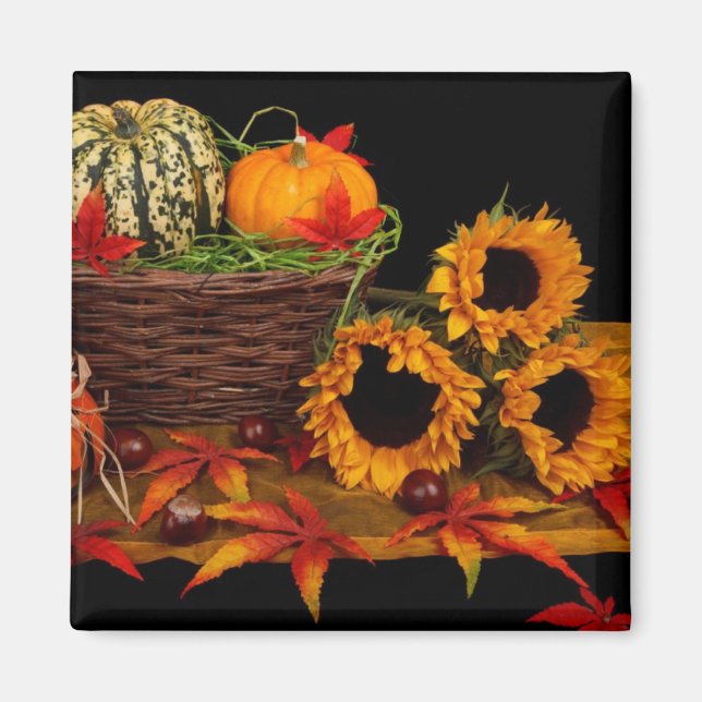 Hösten Blommigt Pumpkin Basket Magnet (Framsidan)