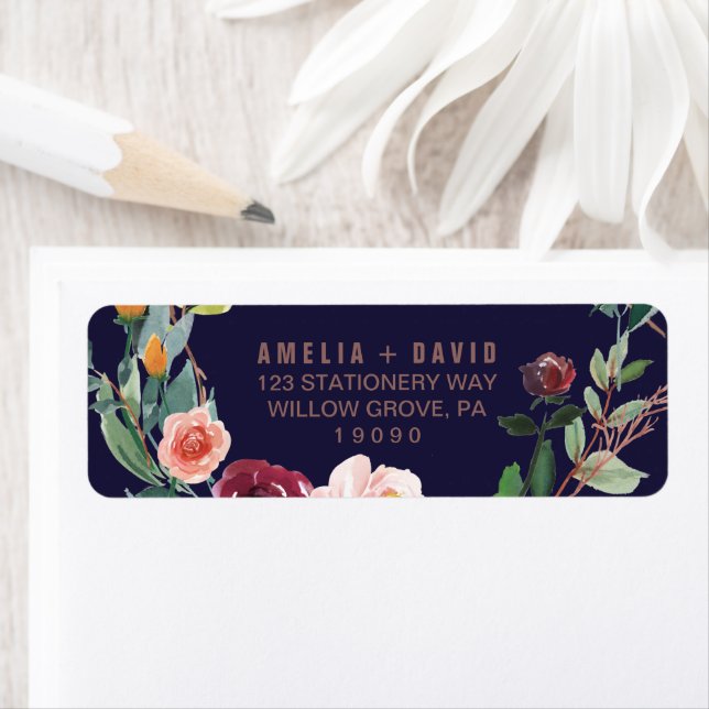 Hösten Blommigt Ro Guld Bröllop Returadress Etikett (Insitu)