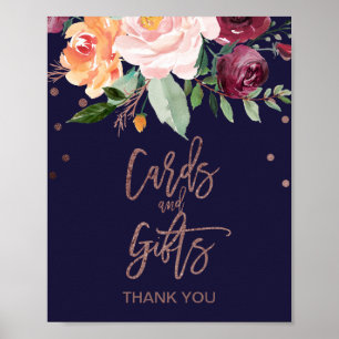 Hösten Blommigt Ro Guld-kort och presentkort Poster