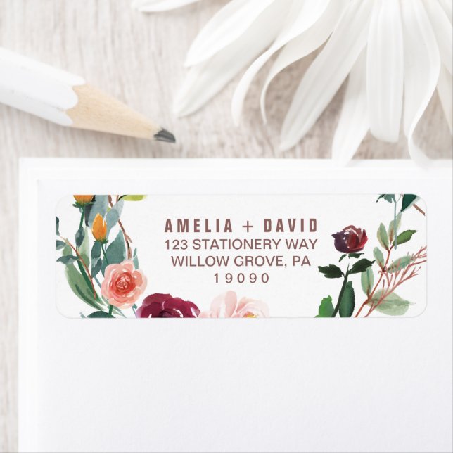 Hösten Blommigt Ro Guld Light Bröllop Returadress Etikett (Insitu)