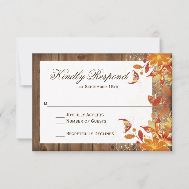 Hösten Blommigt Rustic Wood Fall Wedding OSA kort (Framsida)