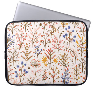 Hösten Blommigt Sömlös Mönster. Doodle Plants, Bra Laptop Fodral