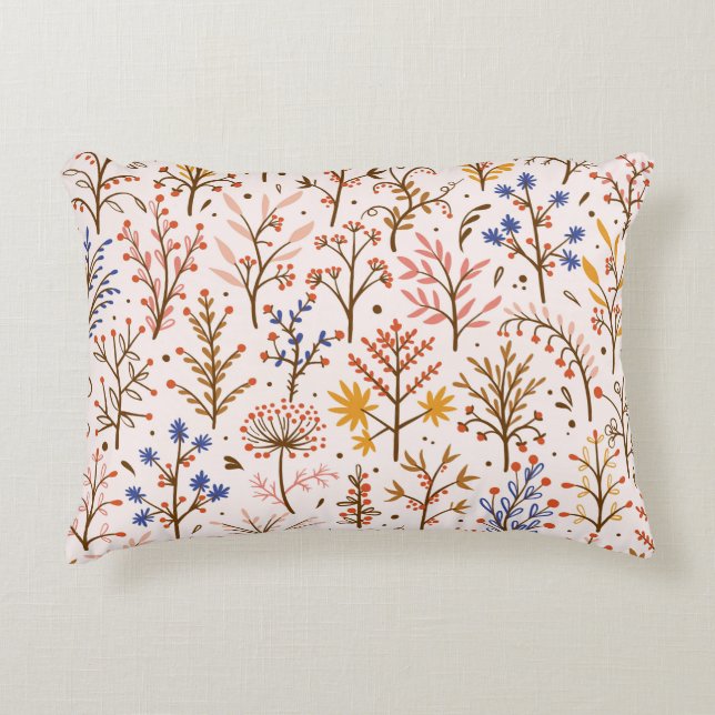Hösten Blommigt Sömlös Mönster. Doodle Plants, Bra Prydnadskudde (Framsidan)
