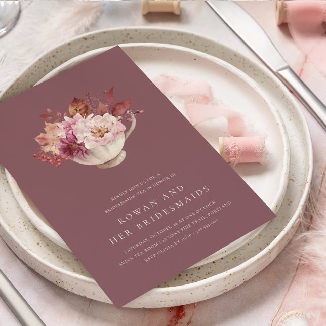 Hösten Blommigt Tekopp Fall Bridesmaids Tea Inbjudningar (Skapare uppladdad)