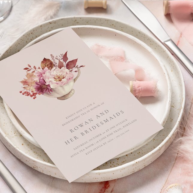 Hösten Blommigt Tekopp Fall Bridesmaids Tea Inbjudningar (Skapare uppladdad)
