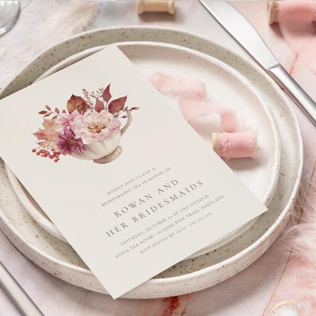 Hösten Blommigt Tekopp Fall Bridesmaids Tea Inbjudningar (Skapare uppladdad)