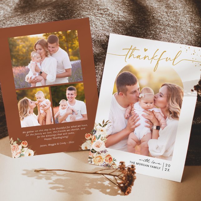 Hösten Blommigt Terracotta 4 Photos Thanksgiving Julkort (Skapare uppladdad)