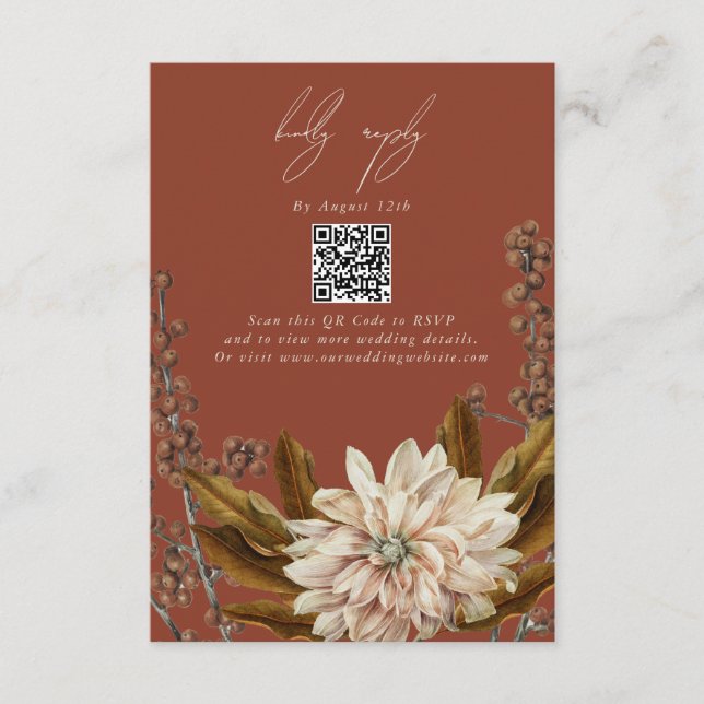 Hösten Blommigt Terracotta Fall Wedding QR-kod Tilläggskort (Framsida)