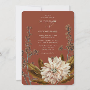 Hösten Blommigt Terracotta Watercolor Fall Wedding Inbjudningar
