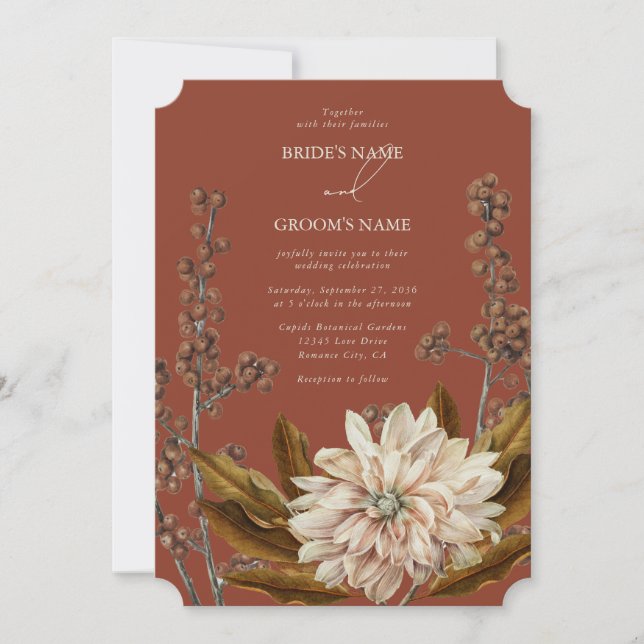 Hösten Blommigt Terracotta Watercolor Fall Wedding Inbjudningar (Framsida)