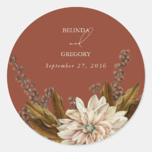 Hösten Blommigt Terracotta Watercolor Fall Wedding Runt Klistermärke