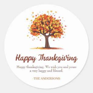 Hösten Blommigt Träd Happy thanksgiving Runt Klistermärke