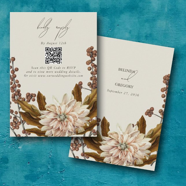 Hösten Blommigt Vattenfärgsfyllning Bröllopsregler Tilläggskort (Autumn Floral Watercolor Fall Wedding QR Code Enclosure Card)