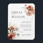 Hösten Bohemian Fall Wedding-inbjudan, magnet<br><div class="desc">I den här höstinbjudan till bohemiska bröllop från Emilia-samlingen finns handdragna blommigtar i fallskärmar av burgundi,  rosa och guld. Anpassa den med dina detaljer enkelt och snabbt. Tryck helt enkelt på knappen "anpassa" för att ytterligare ordna om och formatera stil och placera texten.</div>