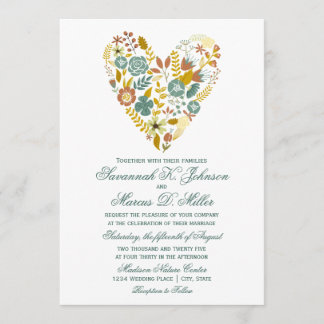 Hösten Boho Blommigt Heart Fall Bröllopsbjudanden Inbjudningar