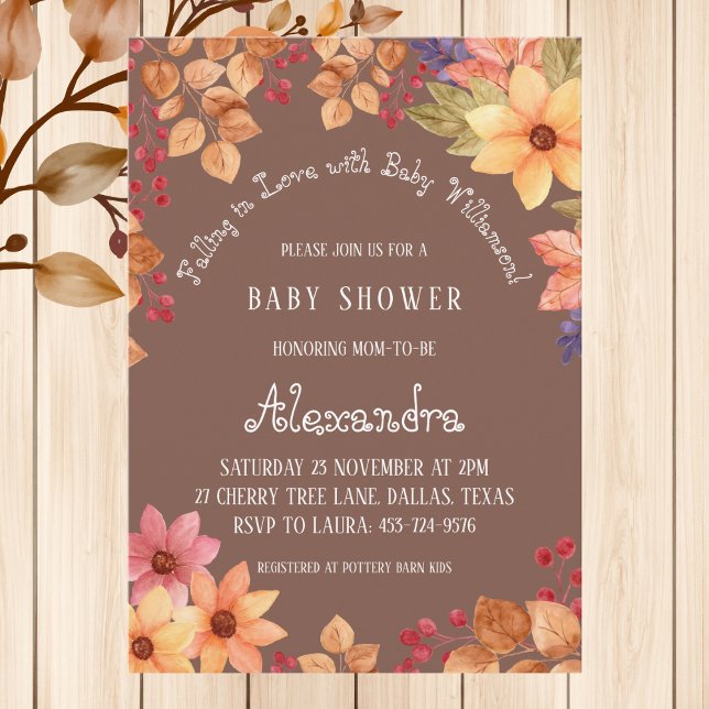 Hösten Boho-Blommigten sjunker i Kärlek Baby Showe Inbjudningar (Skapare uppladdad)