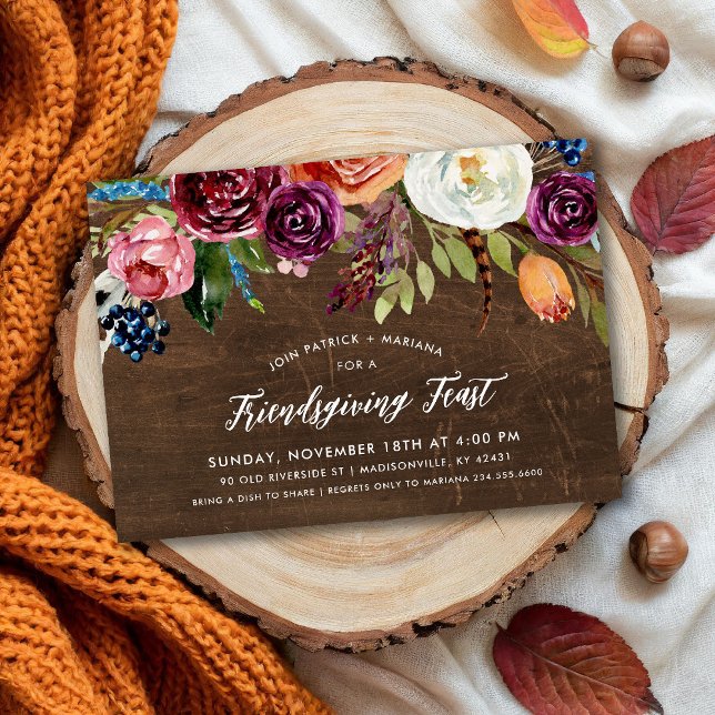 Hösten Boho Blooms Friendsgiving Party-inbjudan Inbjudningar (Skapare uppladdad)