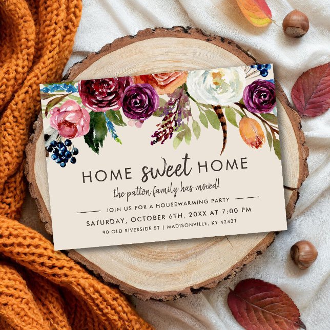 Hösten Boho Blooms Houseuppvärmningspartiets inbju Inbjudningar (Skapare uppladdad)