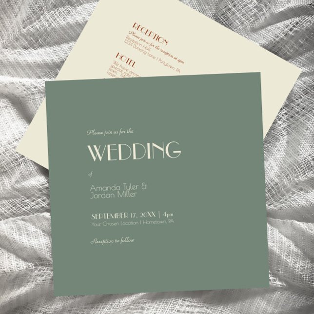Hösten Boho Deco Sage Grönt Square All One Bröllop Inbjudningar (Skapare uppladdad)