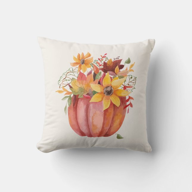 Hösten Boho Watercolor Pumpkin Fall Kudde (Framsida)