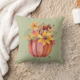 Hösten Boho Watercolor Pumpkin-Grönt Kudde