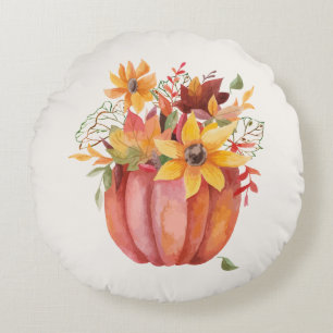 Hösten Boho Watercolor Pumpkin Rund Kudde