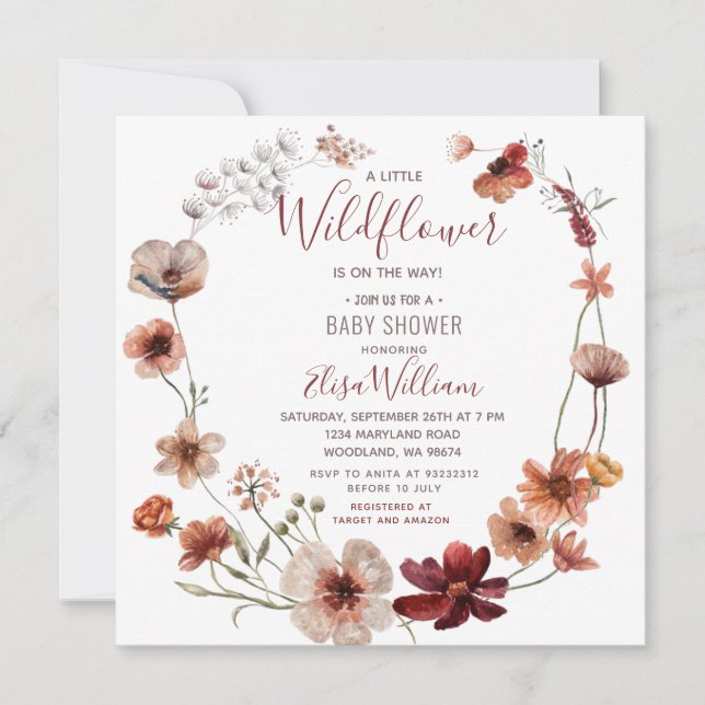 Hösten Boho Wildblommor är på väg att bli babyskor Inbjudningar (Framsida)
