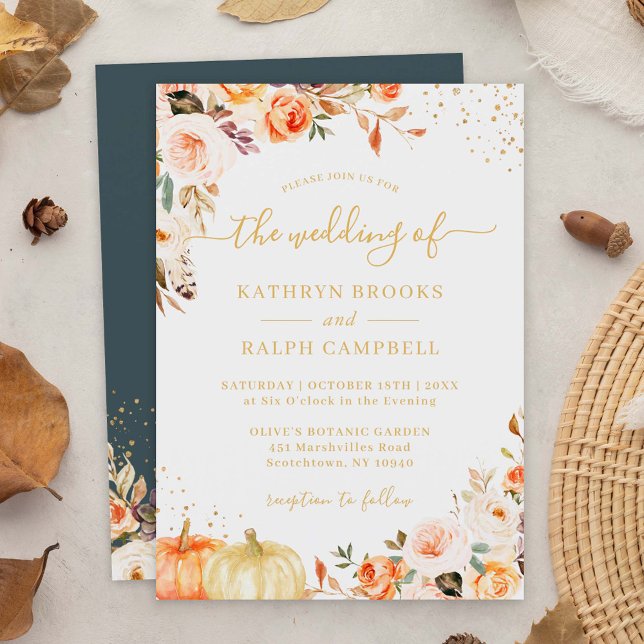 Hösten Botaniska Blommigten Guld Glitter Fall Wedd Inbjudningar (Skapare uppladdad)