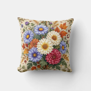 Hösten Bouquet av Asters och Dahlias Kudde