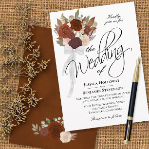 Hösten Bouquet Elegant Watercolor Ro Bröllop Inbjudningar