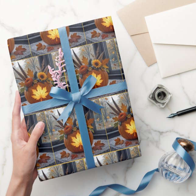 Hösten Bouquet i en Orange Pumpkin Presentpapper (Gifting)