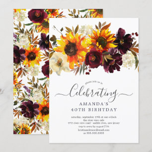 Hösten Bouquet Sunblommor Floral Birthday Party Inbjudningar
