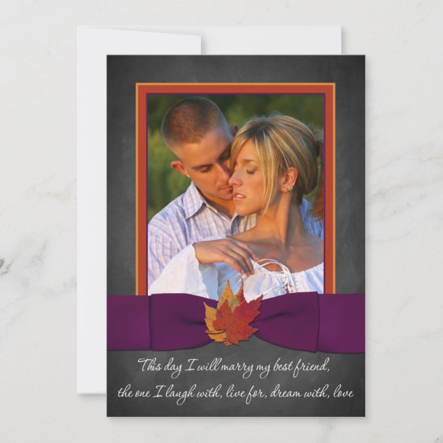 Hösten Bröllop| Kalkboard, Höst löv| Lila Inbjudningar (Framsida)