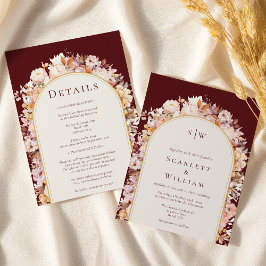 Hösten Burgundy Arch Monogram allt på en Bröllop Inbjudningar