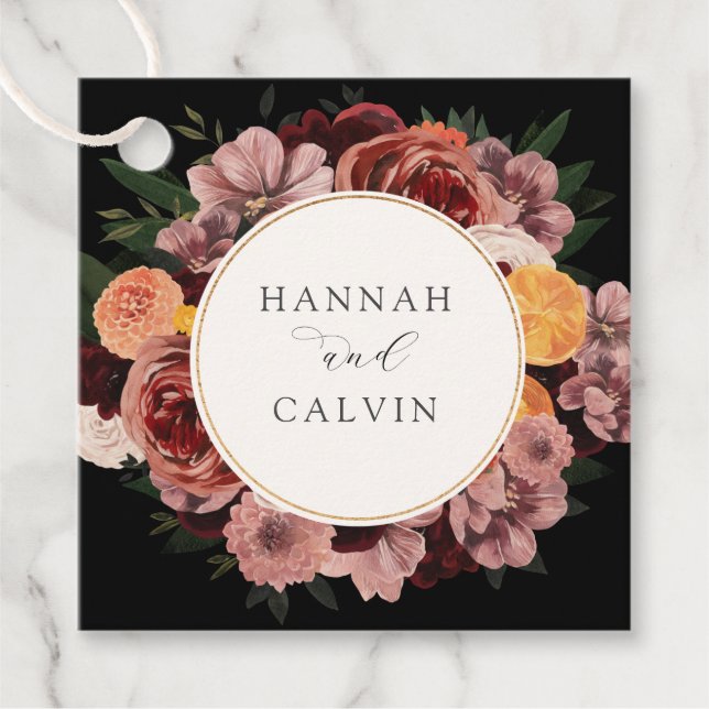 Hösten Burgundy Blommigt Bröllop Classic Gåvor Etiketter (Framsida)