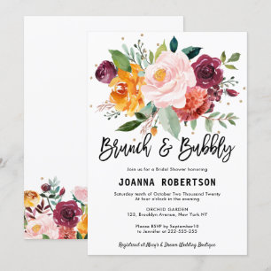 Hösten Burgundy Blommigt Brunch & Bubly Invit Inbjudningar
