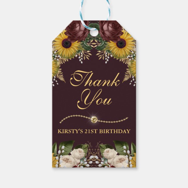 Hösten Burgundy Fall Flowers Foliage Birthday Presentetikett (Framsidan)