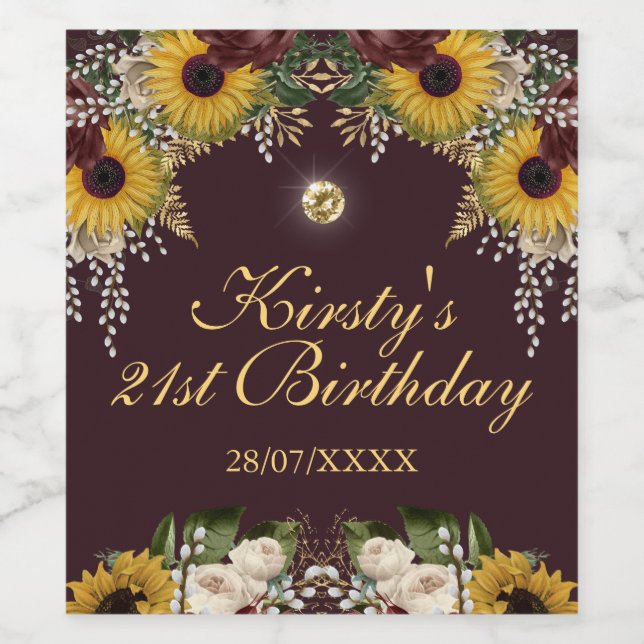 Hösten Burgundy Fall Flowers Foliage Birthday Vinflaska Etikett (Singel etikett)