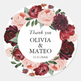 Hösten Burgundy Flower Wedding Favor Runt Klistermärke